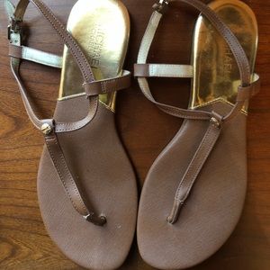 Michael Kors cognac sandals w/ gold accents